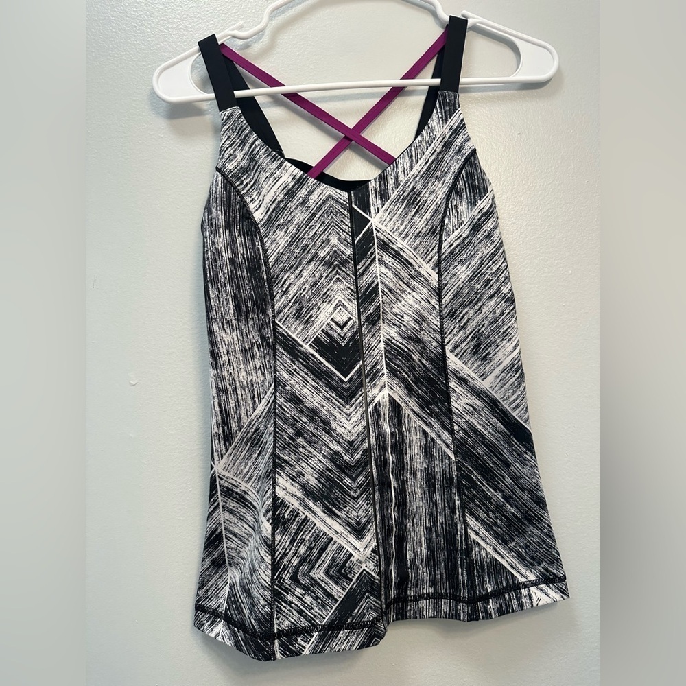 lululemon athletica Black and White Camisole with Purple Straps